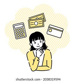 Illustration of a woman who think about money