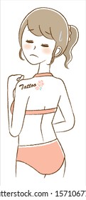 Illustration of woman who wants to erase tattoo on back