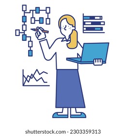 It is an illustration of a woman who works as a data scientist.