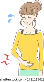 Illustration of a woman who is worried about stomach