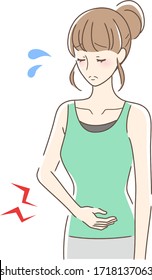 Illustration of a woman who is worried about stomach