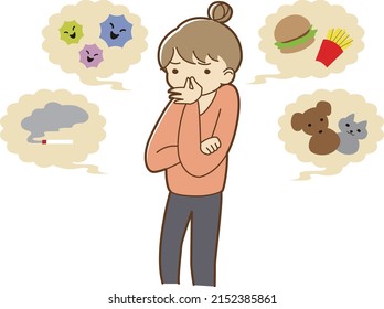 Illustration of a woman who is worried about unpleasant odors