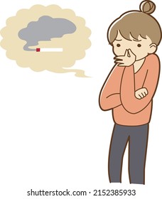 Illustration of a woman who is worried about the smell of cigarettes