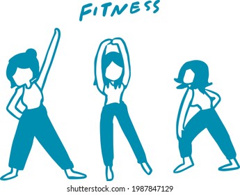 Illustration of a woman with a whole body who performs fitness 3 kinds