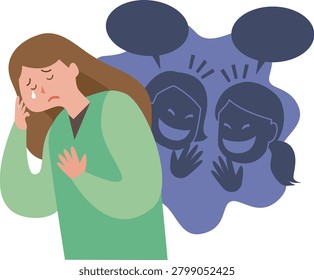 An illustration of a woman whose heart is hurt by gossip and slander.
