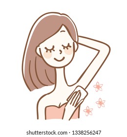 Illustration of a woman wiping sweat  the armpit