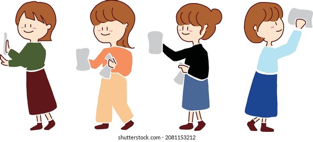 Illustration of a woman wiping a window