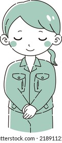 Illustration of a woman in work clothes bowing