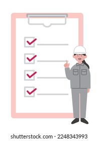 Illustration of a woman in work clothes and a checklist