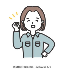 Illustration of a woman in work clothes posing with guts