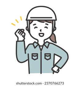 Illustration of a woman in work clothes wearing a helmet posing with guts.