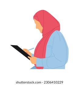 illustration of woman at work taking notes on clipboard