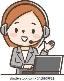 Illustration of a woman working at a call center.