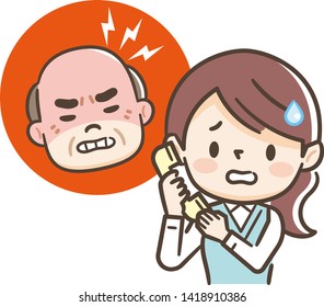 Illustration of a woman working at a call center.She is dealing with complaints.