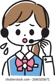 Illustration of a woman working in a call center. A female employee in trouble. Handling a complaint call.