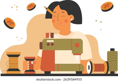 illustration of a woman working in a clothing boutique