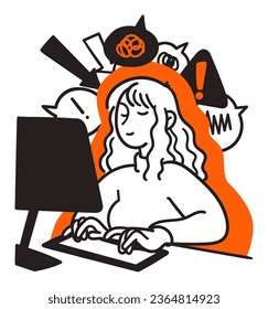 an illustration of a woman working at a computer