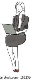 Illustration of a woman working with a computer on her lap