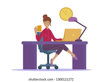 Illustration Woman Working Computer While Sitting Stock Vector (Royalty ...