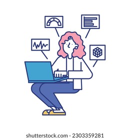 Es ist eine Illustration einer Frau, die im Bereich der Datenanalyse tätig ist.