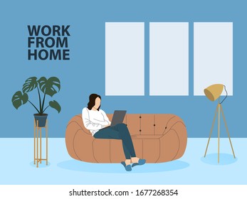 An illustration of a woman working from her home