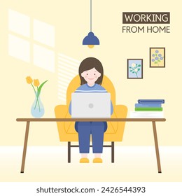 Illustration of a woman working from home