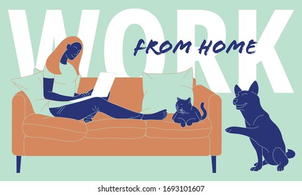 Illustration of woman working from home on laptop