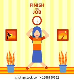 illustration of a woman working from home. using a flat design in blue and orange. Perfect to be used as part of poster designs, presentations, social media ads, websites, etc.