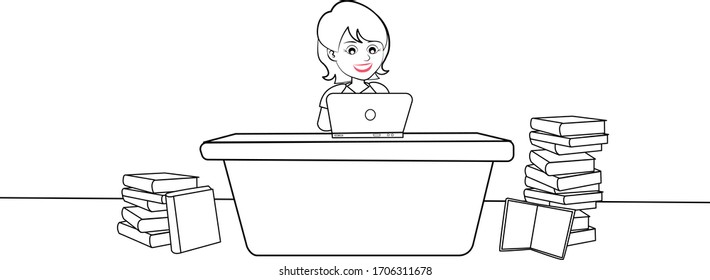 illustration of  a woman working in office