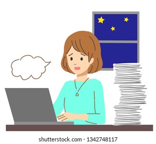 
Illustration of a woman working overtime