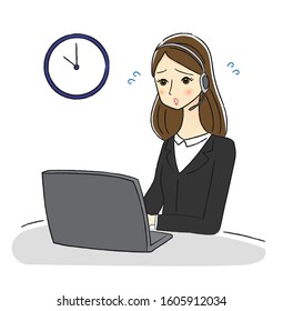 Illustration of a woman working overtime