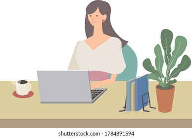 Illustration of a woman working at a personal computer