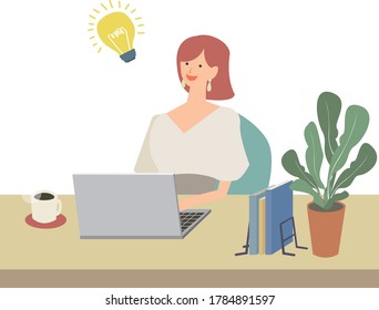 Illustration of a woman working at a personal computer