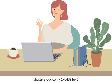 Illustration of a woman working at a personal computer