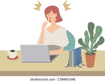 Illustration of a woman working at a personal computer