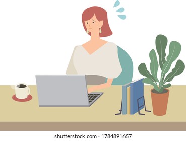 Illustration of a woman working at a personal computer