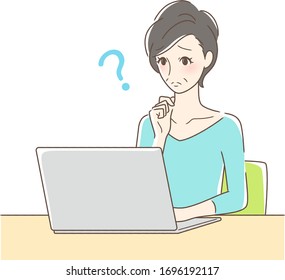 Illustration of a woman worried about operating a computer