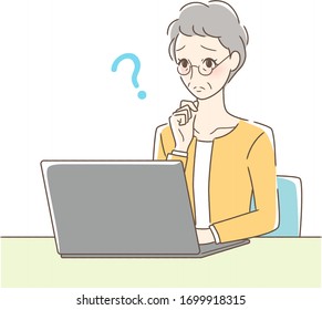 Illustration of a woman worried about operating a computer