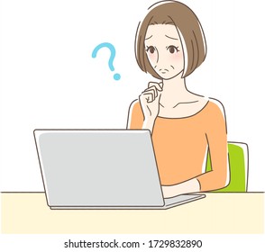 Illustration of a woman worried about operating a computer