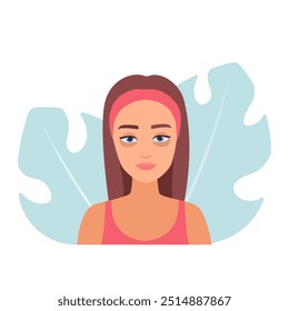 Illustration of a woman with wrinkles and aging skin. Skincare issue vector concept.