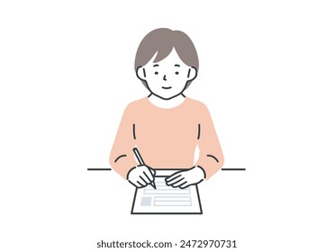 Ilustración de una mujer escribiendo un currículum.