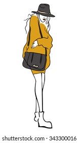 Illustration of the woman in yellow sweater and hat.
