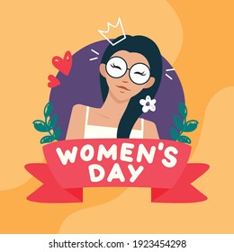 Illustration of a woman's day with a girl wearing glasses and a crown.