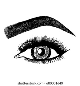 Illustration with woman's eye and eyebrow. Makeup Look. Tattoo design. 