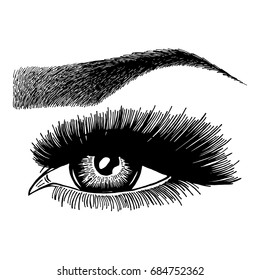 Illustration with woman's eye and eyebrow. Makeup Look. Tattoo design. 