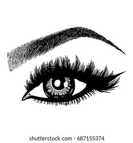 Illustration with woman's eye and eyebrow. Makeup Look. Tattoo design. 