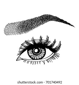 Illustration with woman's eye and eyebrow. Makeup Look. Tattoo design. 