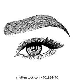 Illustration with woman's eye and eyebrow. Makeup Look. Tattoo design. 