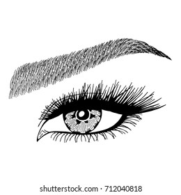 Illustration with woman's eye and eyebrow. Makeup Look. Tattoo design. 