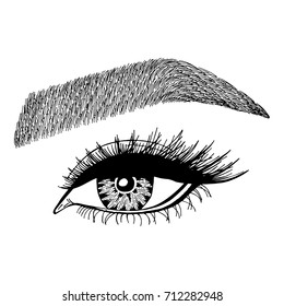 Illustration with woman's eye and eyebrow. Makeup Look. Tattoo design. 